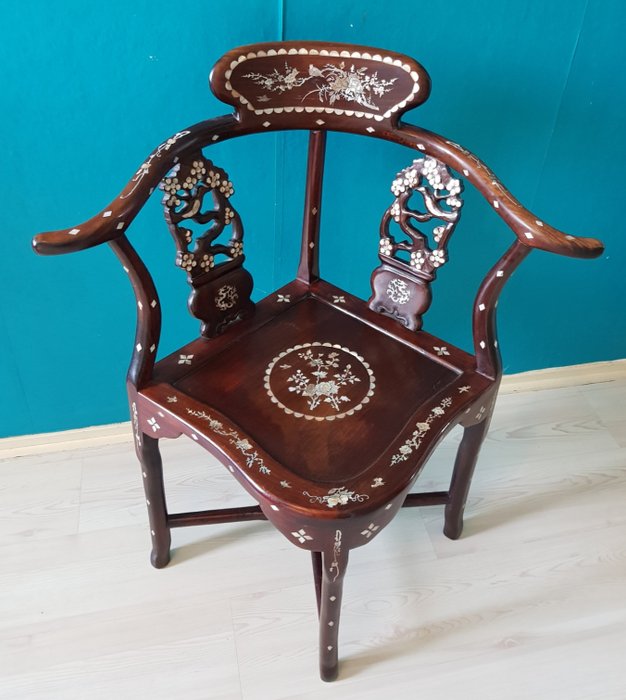 Antique κινέζικο καρέκλα εξωτικό ξύλο - μαργαριτάρι (1) - Μητέρα του μαργαριταριού, Ξύλο - Ινδοκίνα - Μέσα στον 20ο αιώνα