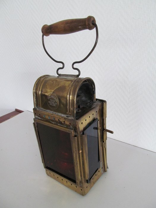 Stara miedziana lampa kolejowa lampa 1949 - Miedź i szkło