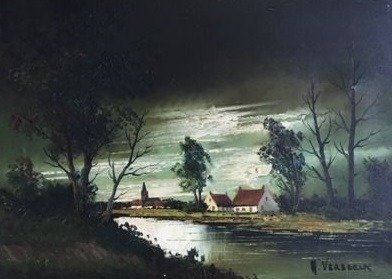 H Verbeeck (20e eeuw) - Landschap in het donker