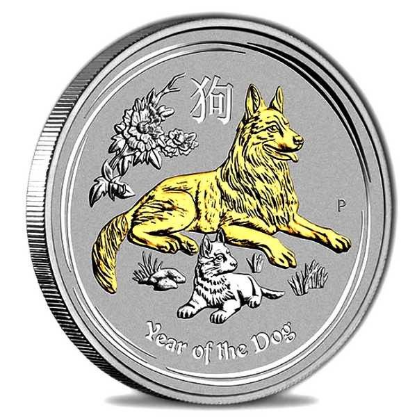 Australia. 1 Dollar 2018 Year of the Dog - Gilded 1 oz