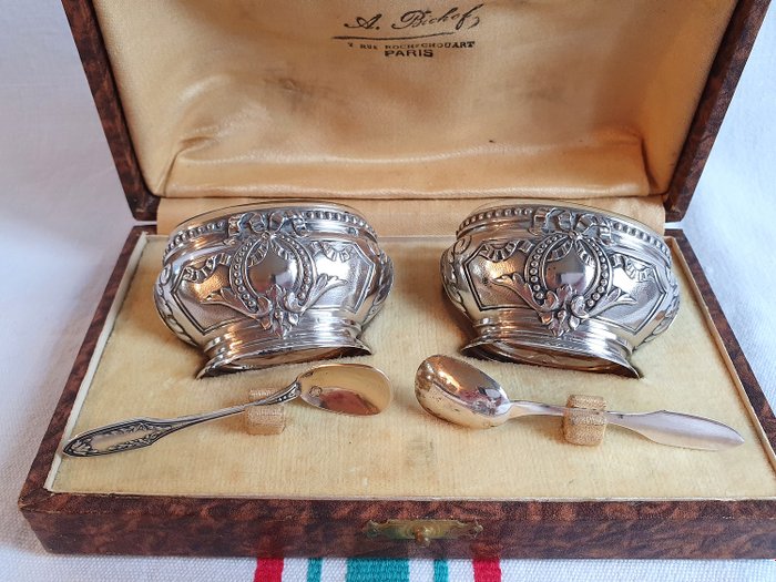 Zoutstrooier, Paar Saleron Sterling Silver en Vermeil Cristal Saint Louis Paris (2) - .950 zilver - Frankrijk - Eind 19e eeuw