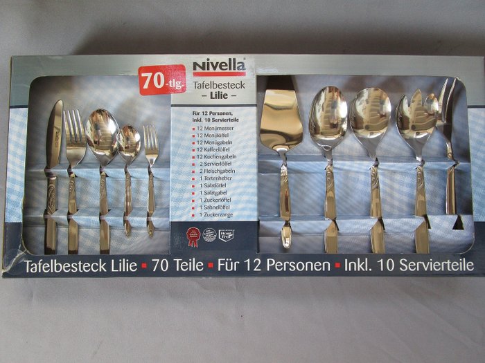 Nivella Besteck - Modell " Lilie " - 12 Personen (70 Teile) - Edelstahl 18/10 Chrom/Nickel/Edelstahl -  unbenutztes Geschenk
