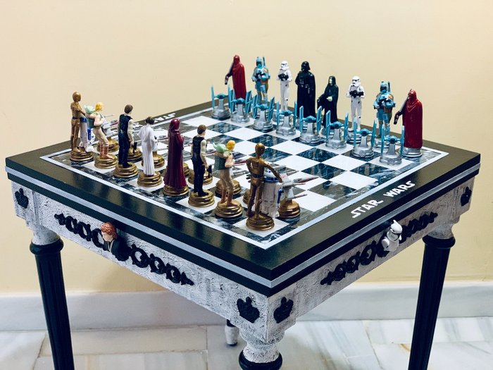 Vintage Chess - Lucasfilm - Mesa de xadrez de Star Wars - Madeira, Mármore