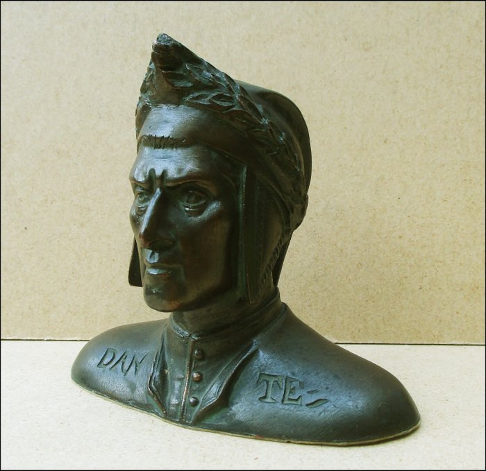 Bust of Dante Alighieri - Realist - Bronze-colored patinated metal
