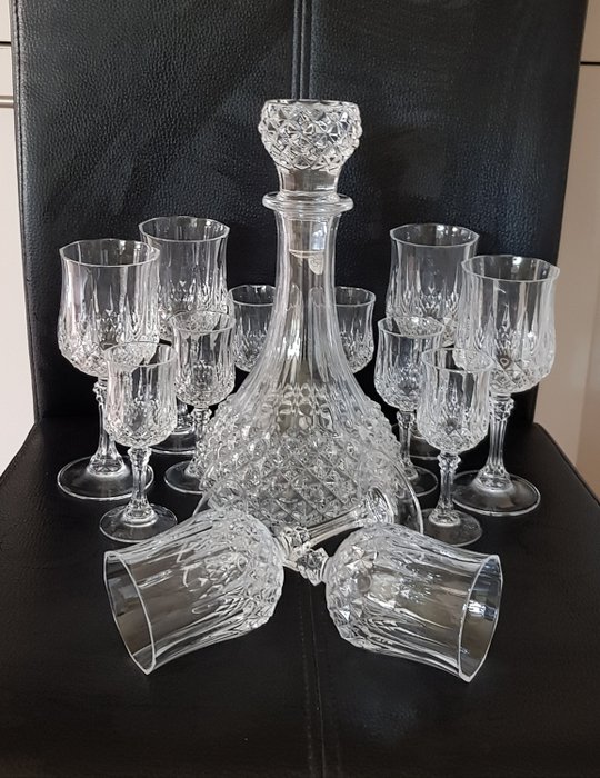 Cristal d'Arques Longchamp: - Conjunto licoroso e copos de vinho 6x (13) - Cristal