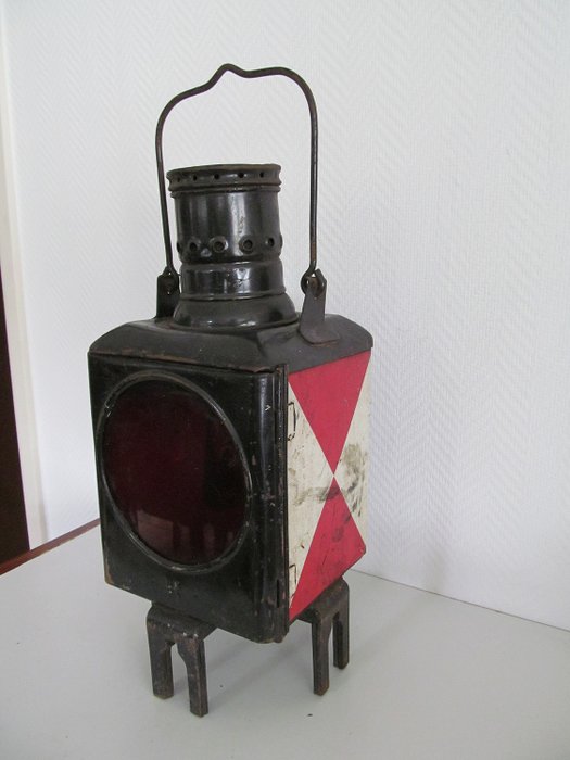 Lámpara de ferrocarril antigua lámpara de tren ferrocarriles belgas - Metal y cobre