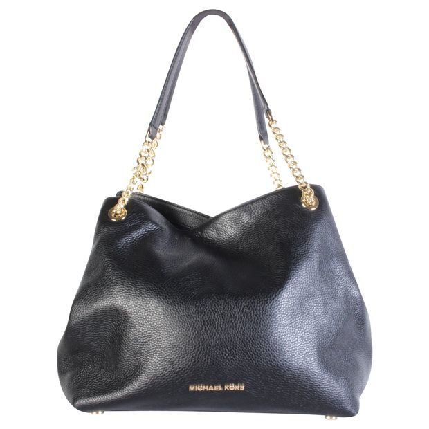 michael kors black leather purse with gold chain