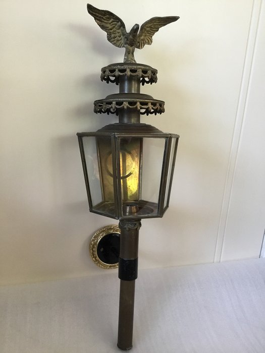 Large antique copper carriage lamp with eagle - early 20th century - Germany (1) - Copper