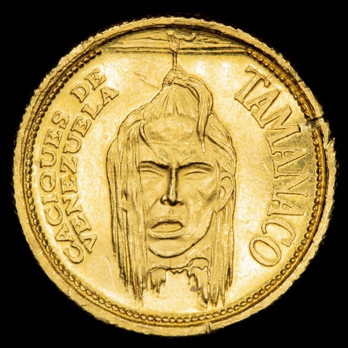 Venezuela - 1/4 cacique - Serie CACIQUES DE VENEZUELA TAMANACO. Inter-change Bank, Suiza (1957). (1,50 g. 0.900)  - Oro