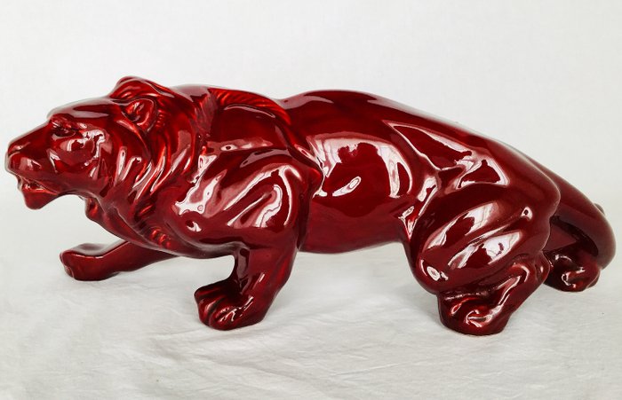 Splendida statua Art Déco in ceramica "The Lion" - ceramica smaltata