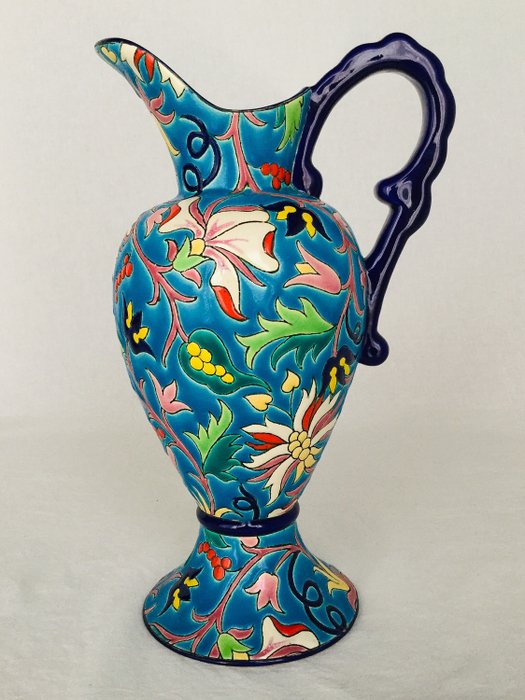 Émaux de Longwy - Pitcher /Aiguière，珐琅花卉图案 - 陶器