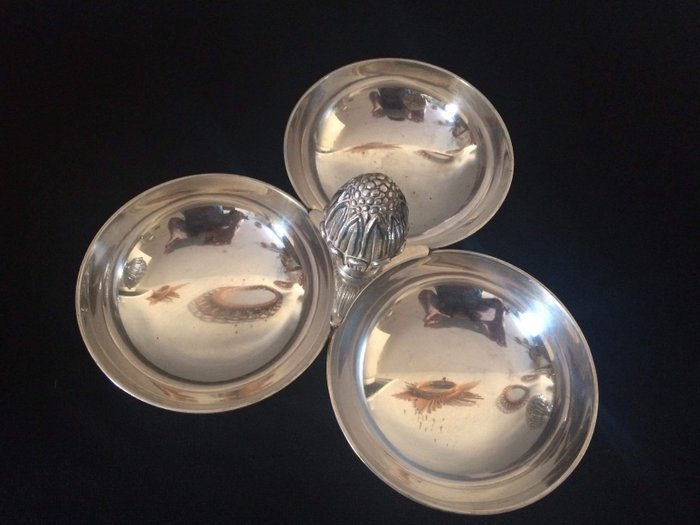 Christofle Gallia collection , server with 3 small bowls  - Silver Plated Metal - Malmaison  - France - mid-20th century