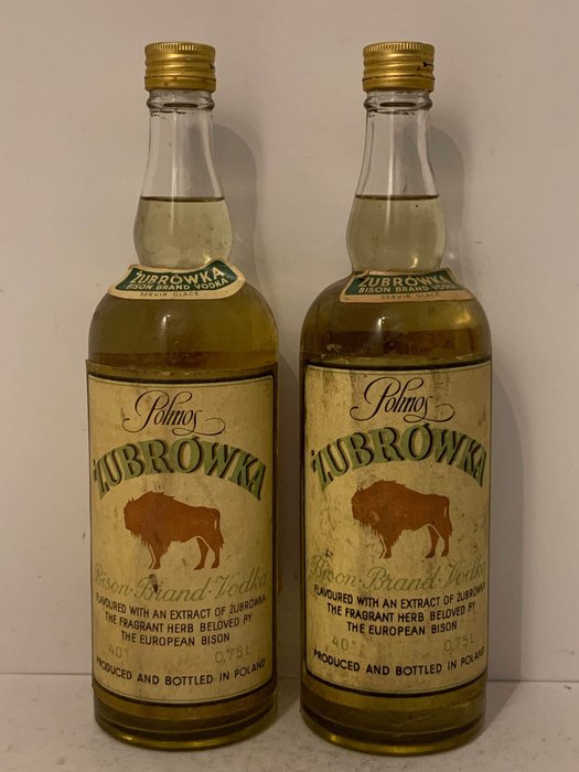 Zubrowka Polmos - Bison Brand Vodka - b. jaren 1950, Jaren 1960 - 0.75 Ltr - 2 flessen