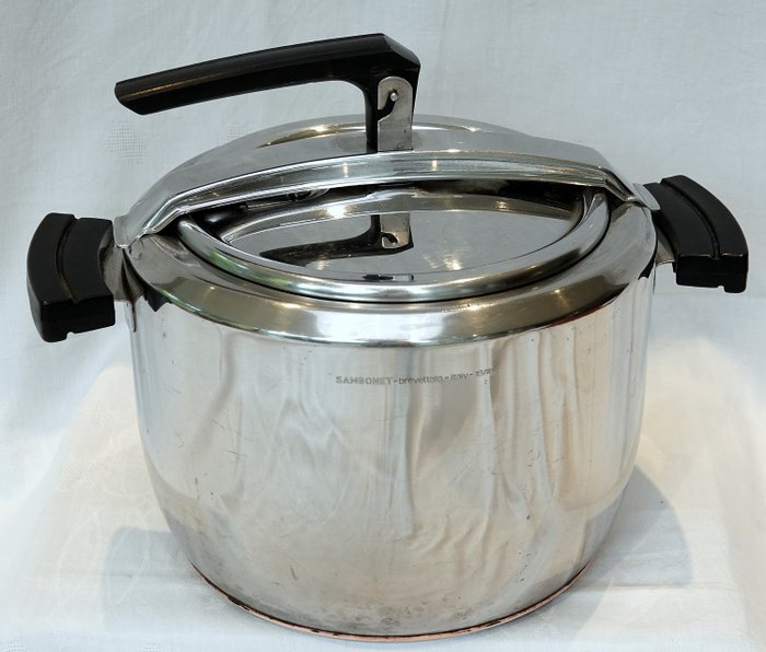 Sambonet - Snelkookpan Sambonet 18/10, bodem koper, Italiaans design - Koper, Staal (roestvrij)