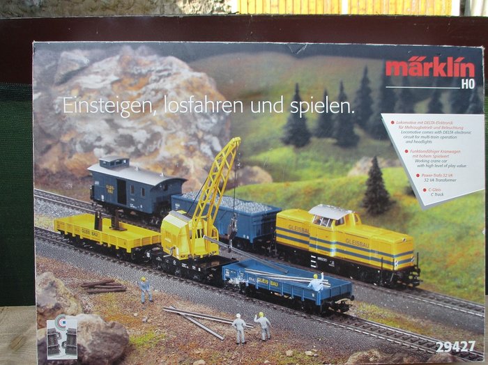 Märklin H0 - 29427 - Conjunto de comboios - Trem de construção de pista com diesel loco V100, caminhão guindaste, C-trilhas e muito mais