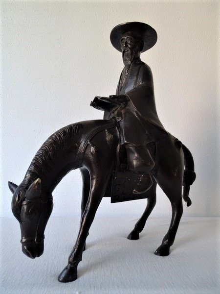 Onbekend - Bronzen Chinese Wijsgeer te Paard - Brons