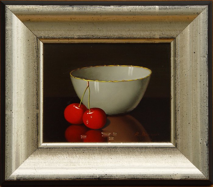 Ronald Berger (geb. 1943 in Salzburg) - "Teeschale mit Kirschen", Miniatur-/Feinmalerei
