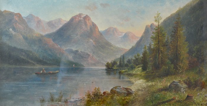 Karl Kaufmann (B. Lambert) (1843-1901) - A lake landscape with distant mountains