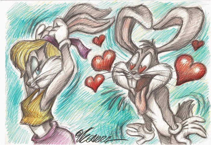 Bugs Bunny in Love - Original Drawing - Joan Vizcarra - Originele kunst