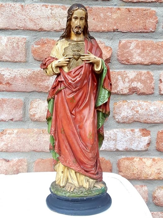 Kaunis Jeesuksen pyhä sydämen patsas 1800-luvun lopulla (1) - kipsi