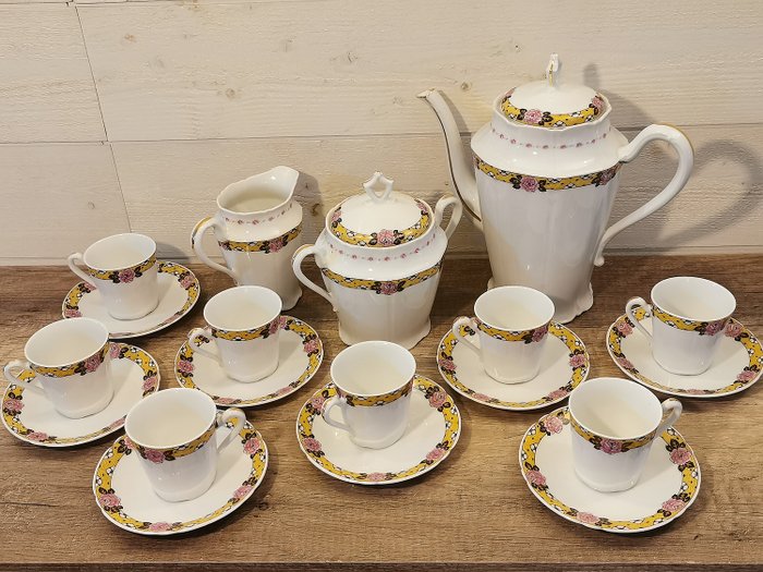 BALLEROY FRERES - B&Cie - FRANCE - Tea / Coffee Service with Stylized Floral Decor - Art Deco - Porcelains of Limoges
