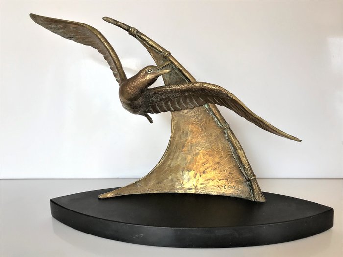 E.GUY  - 雕塑，海鷗（青銅） - 約1930年
