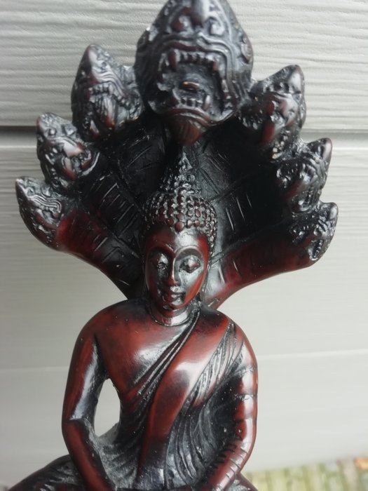 Naga Buddha estátua 7 cobras que protegem o Buda - Pedra - Birmânia - Final do século XX