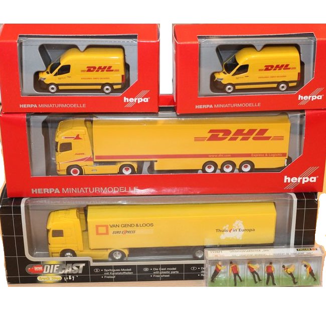 Faller, Herpa, Dickie Diecast 1:87 - 094313/151071/305402/3415731 - Krajobraz - Pakiet DHL / Van Gend & Loos Truck