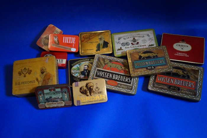 collection of cigar and cigarette cans - Lithographed Baig