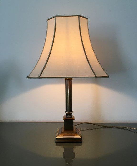 Herda Verlichting - lampe de table classique, cuivre, bronze patiné (1) - cuivre, textile