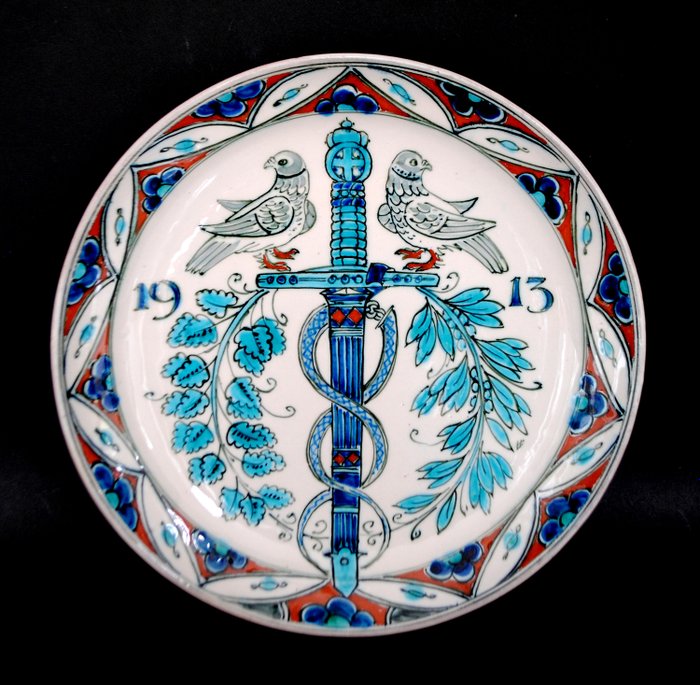 Leon Senf (1860 - 1940) - De Porceleyne Fles, Delftsche Aardewerkfabriek - Teller, New Delft - Töpferware