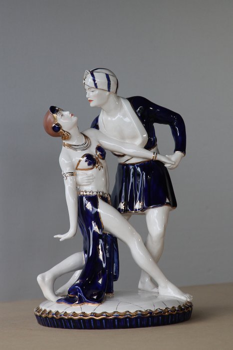 Royal Dux - Statuetta, Rudolph Valentino e Vilma Bank - Porcellana