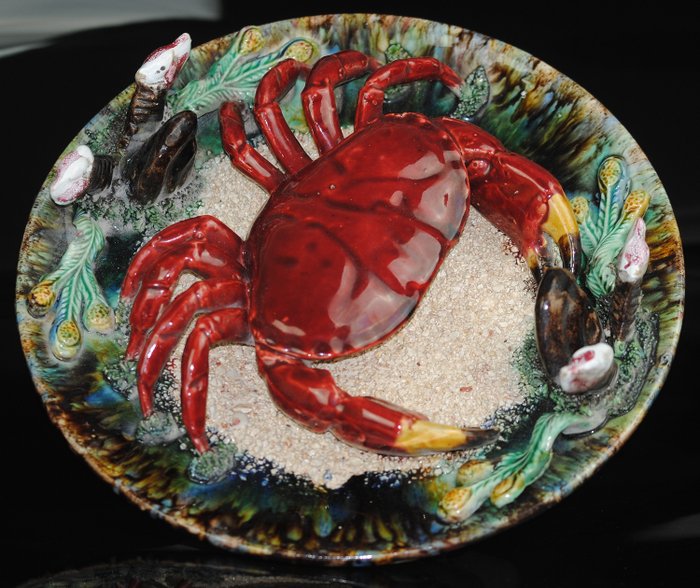 Krabbenplatte im portugiesischen Palissy-Stil - Keramik, Majolika (Leadglaze)
