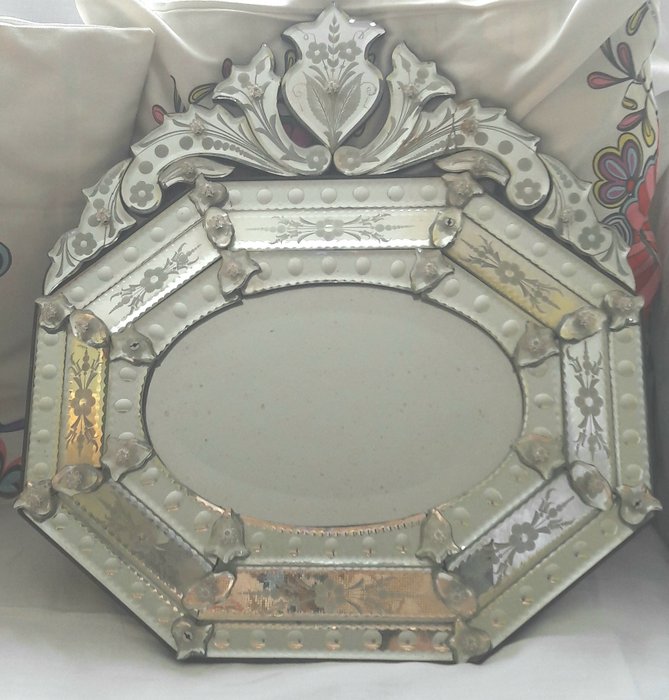 Espejo, Espejo de cristal veneciano - Vidrio - siglo XIX