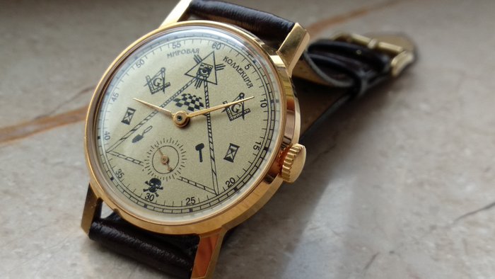 Pobeda Masonic : Luxury model 1947-57's. - Reloj - Chapado en oro