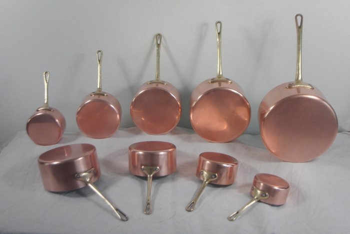 9 French Copper Pans / Sauce Pans - Copper