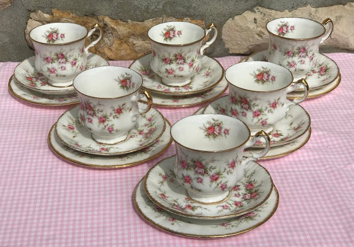 Royal Albert Victoriana Rose Paragon - Serviço de chá - Copos - Pires - Pastelaria (18) - Porcelana