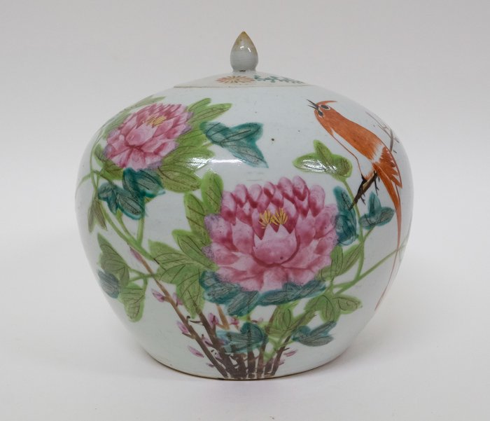 Vaso cinese antico in porcellana Ginger Pot - Uccello con fiori - Porcellana - Cina - Guangxu (1875-1908)