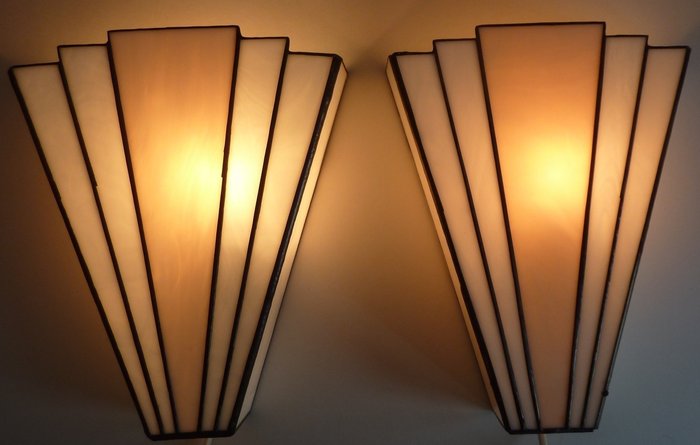Two wall lamps - Art Deco glass (stained glass)