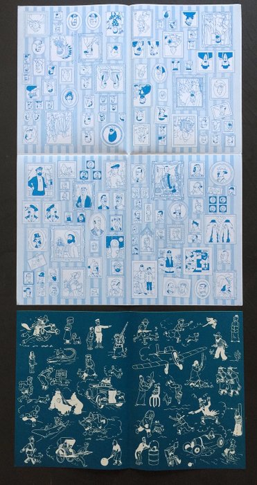 Tintin - 2x essai d'imprimerie pages de garde  bleu clair et bleu foncé - Loose page - (1960)
