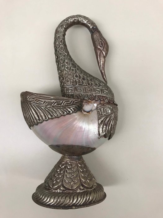 Ornamento da cisne - Mãe de pérola Shell Nautilus - liga prateada