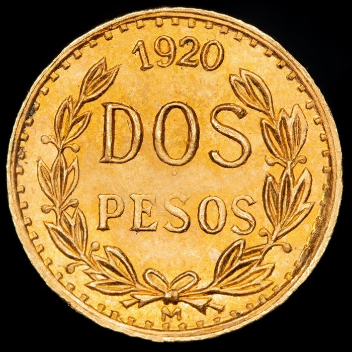 墨西哥 - 2 Pesos 1920 - 金色