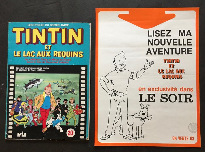 Tintin - Tintin et le lac aux requins - album d autocollants complet + affiche - 第一版 - (1973)