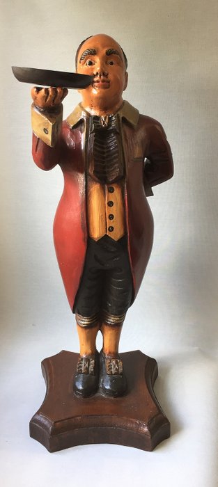 Large solid wooden statue of a waiter / butler (1) - Wood