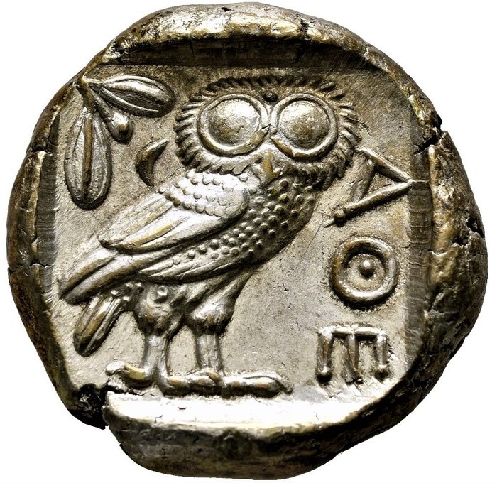 Kreikka (muinainen) - Attica, Athens. (24mm., 16.95gm) AR Tetradrachm, c. 454-404 BC. Athena / Owl - Hopea