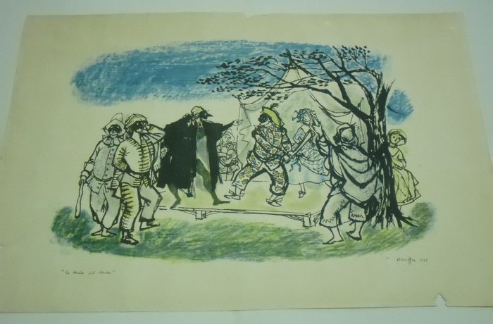 Motta - Illustrazione originale "la Tenda del Teatro" firmata - Loose page - (1963)