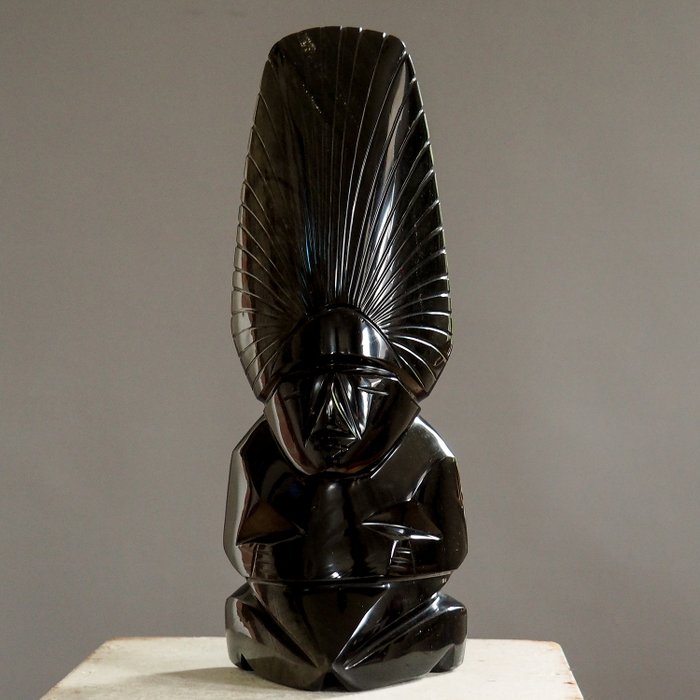 Obsidian Aztec sculpture - 9×12×32 cm - 2.8 kg
