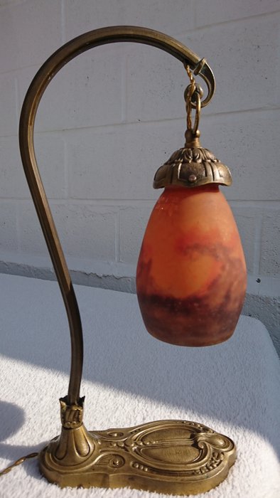 Charles Ranc - Gesigneerde bronzen lamp & tulp Muller Frères