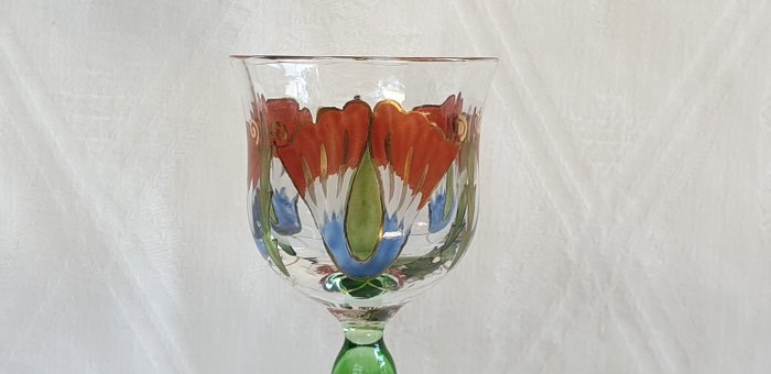 Theresienthaler Krystalglasfabrik - Jugendstil liqueur glass with enamel painting