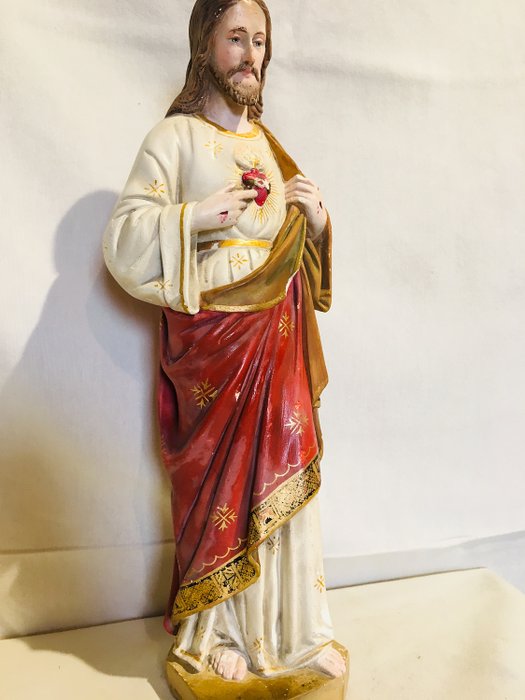 Kaunis Jeesuksen pyhä sydämen patsas 1800-luvun lopulla - kipsi (1) - Laasti